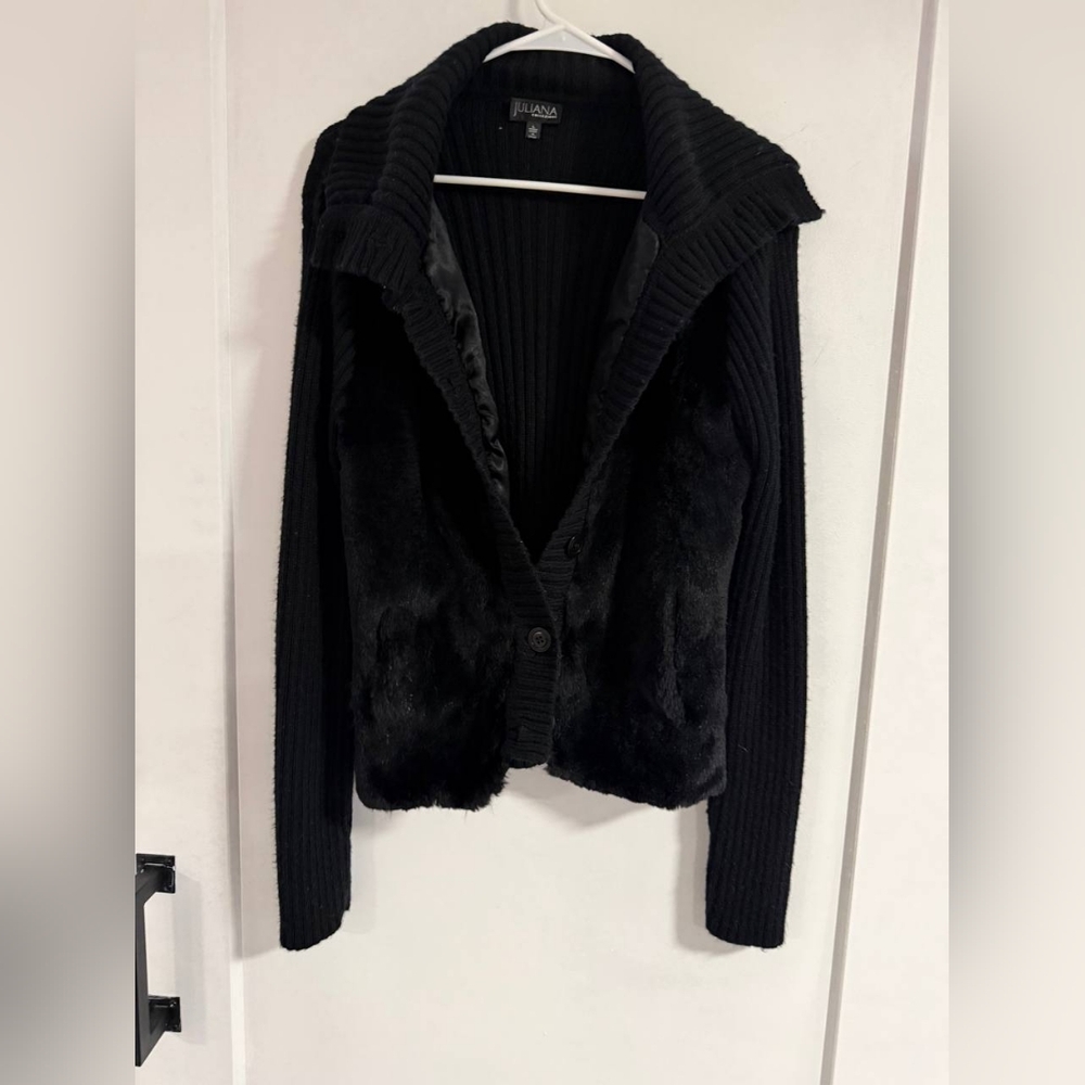 Black Faux Fur Trim Cardigan